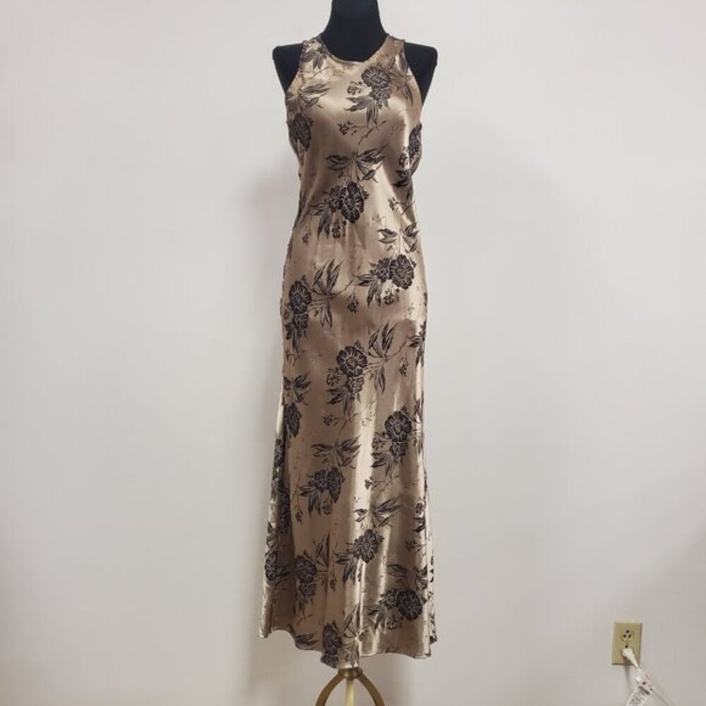 Vintage DBY Womens Floral Fairy Grunge Maxi Dress Size 3 Gold Romantic Bias‎